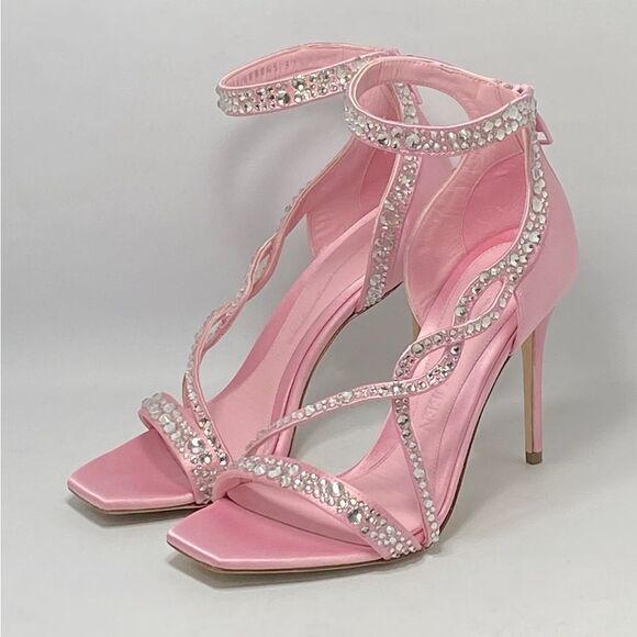 Alexander McQueen Crystal Satin Ankle-Cuff Cocktail Sandals size 37.5 - Picture 2 of 12